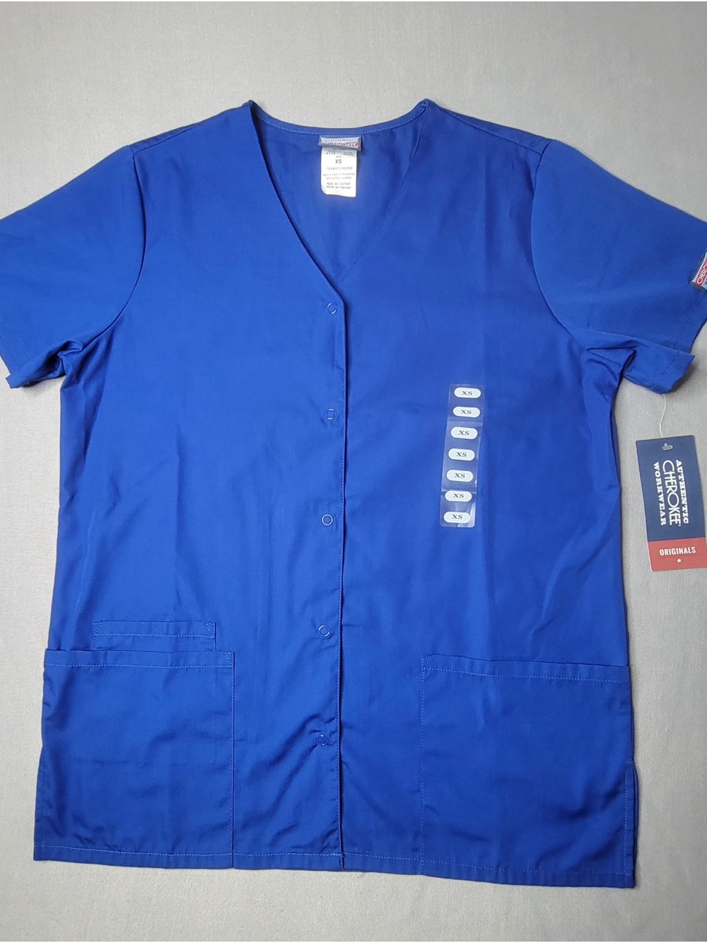 Cherokee Royal Blue Snap-Front V-Neck Scrub Top